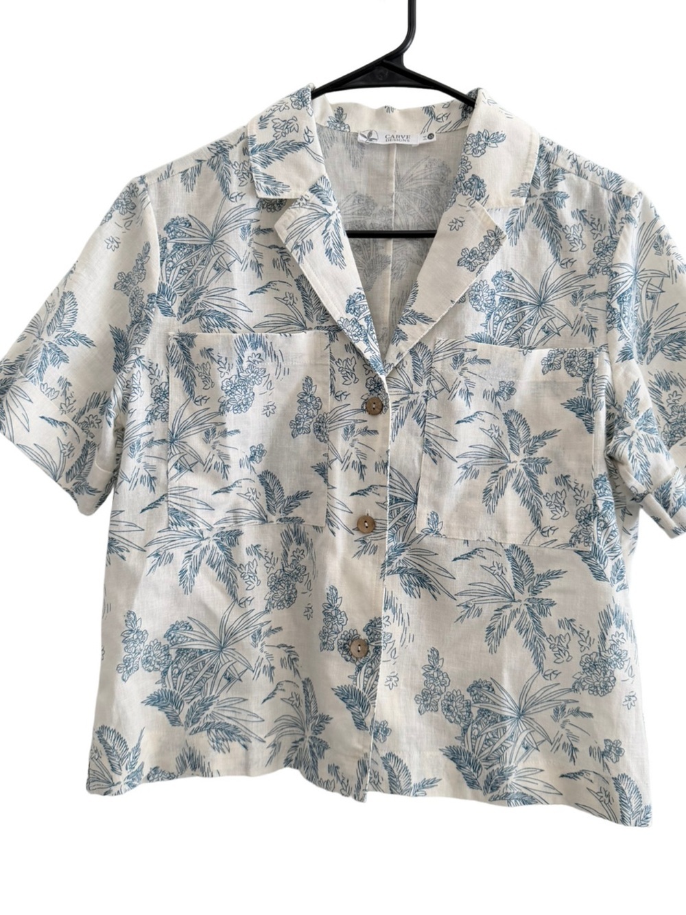 NWOT Carve Designs Luca Linen Shirt Birch Scenic Tropical Print Camp Shirt XS - Picture 2 of 7